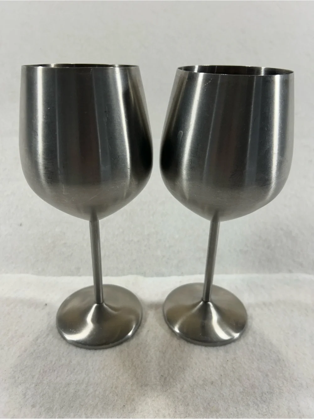 Stainless Steel Wine Goblets Stemmed Silver Metal Glasses Set of 2